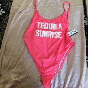 Bathing Suit w/ letters that Reads Tequila Sunrise