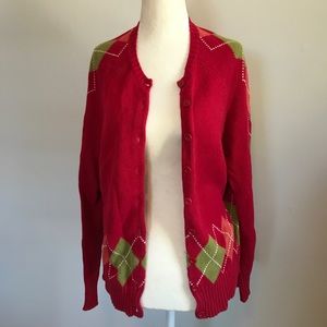 Red Argyle Cardigan