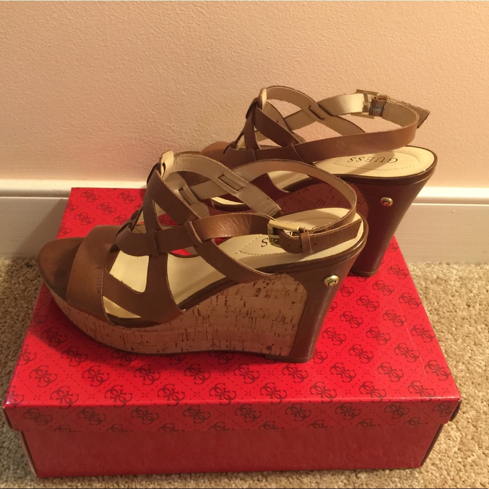 Guess Medium Brown Leather Wedges
