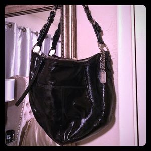 Black patent coach hobo