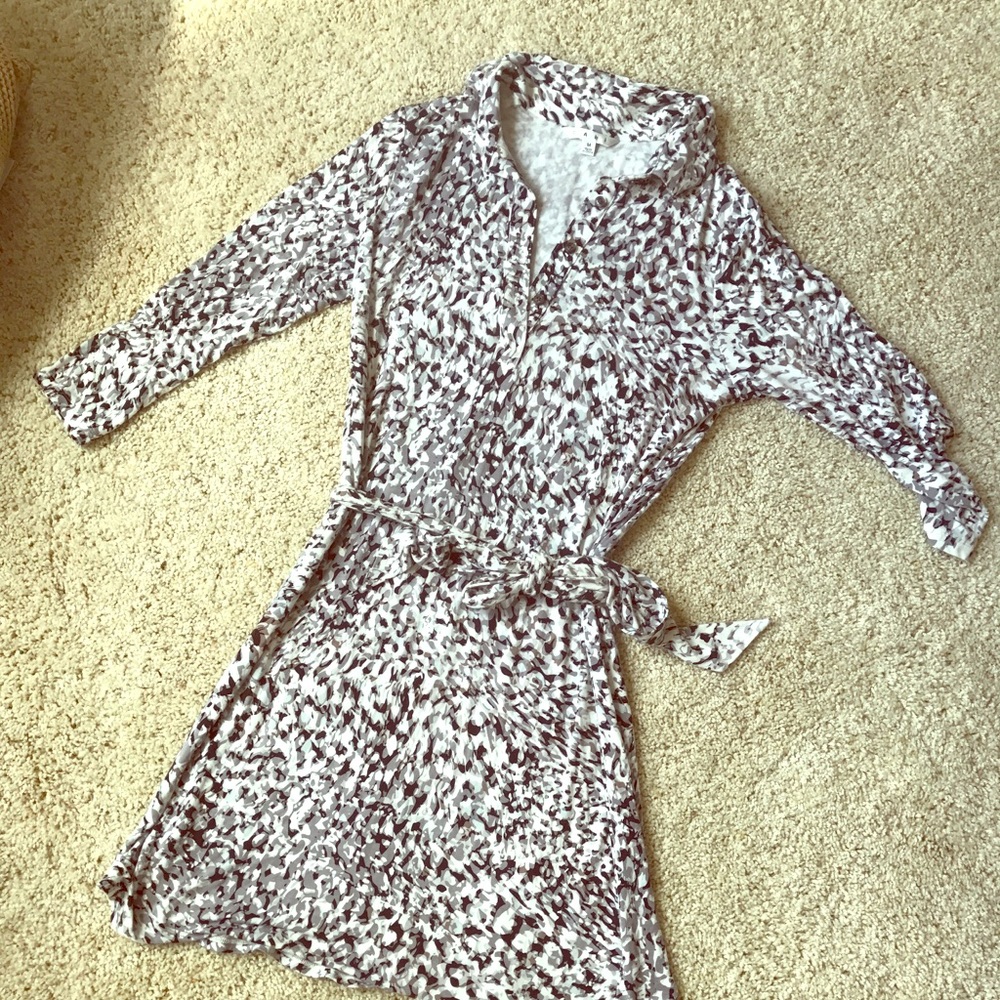 CAbi multi print dress with tie wrap.