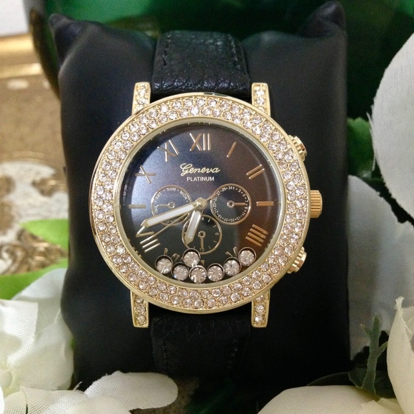 Geneva Platinum Accessories - NEW Black & Gold Tone Rhinestone Watch