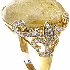 Rutilated Quartz And Diamond Ring 18k yellow gold