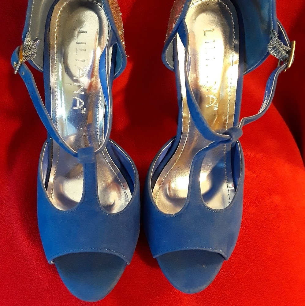PARTY SHOES! Liliana Blue Suede & Glitter heels
