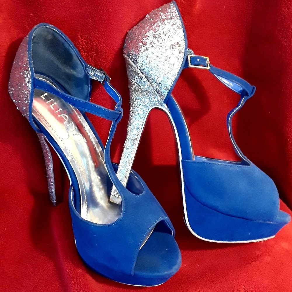 PARTY SHOES! Liliana Blue Suede & Glitter heels