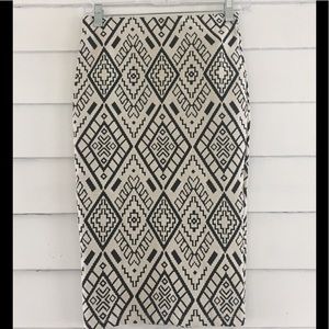 Tribal - Aztec Print Pencil Skirt Black/White S