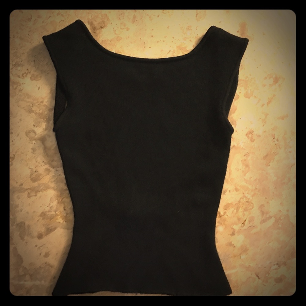 Black cashmere open back Randolph Duke tank.