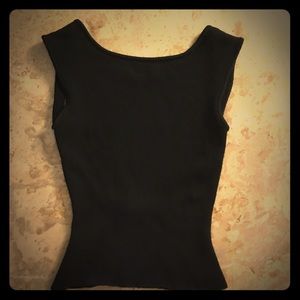 Black cashmere open back Randolph Duke tank.