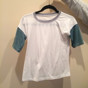 teal and white tee