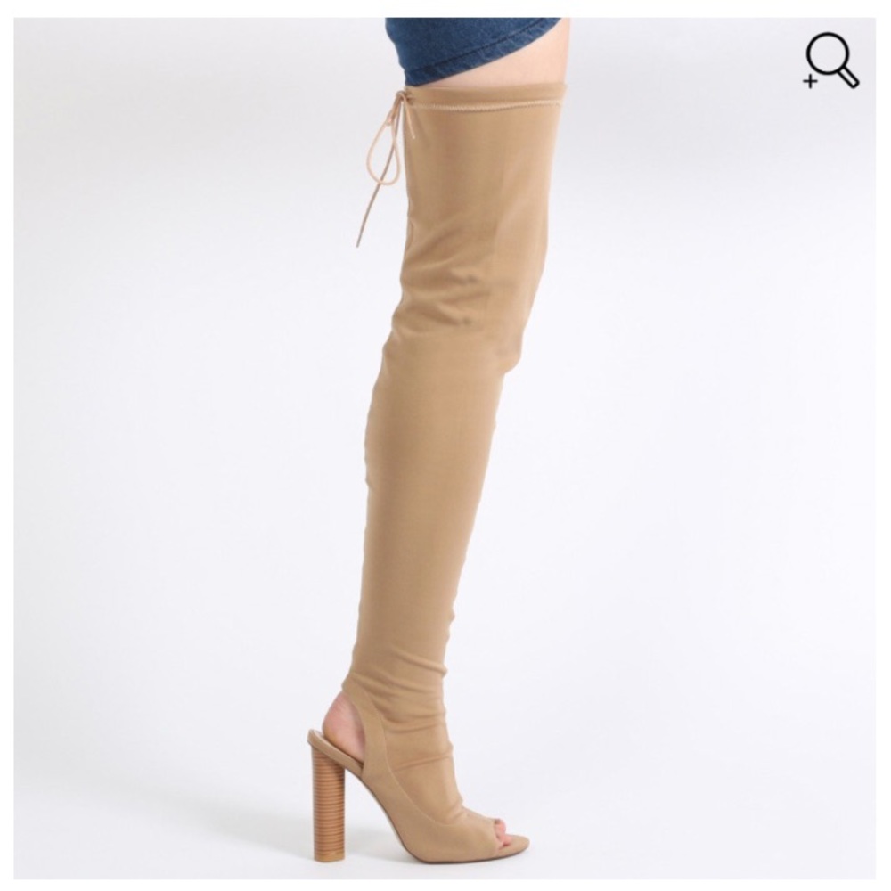 Public Desire Nude over the knee open toed boots