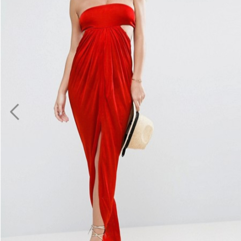 red slinky bandeu maxi dress