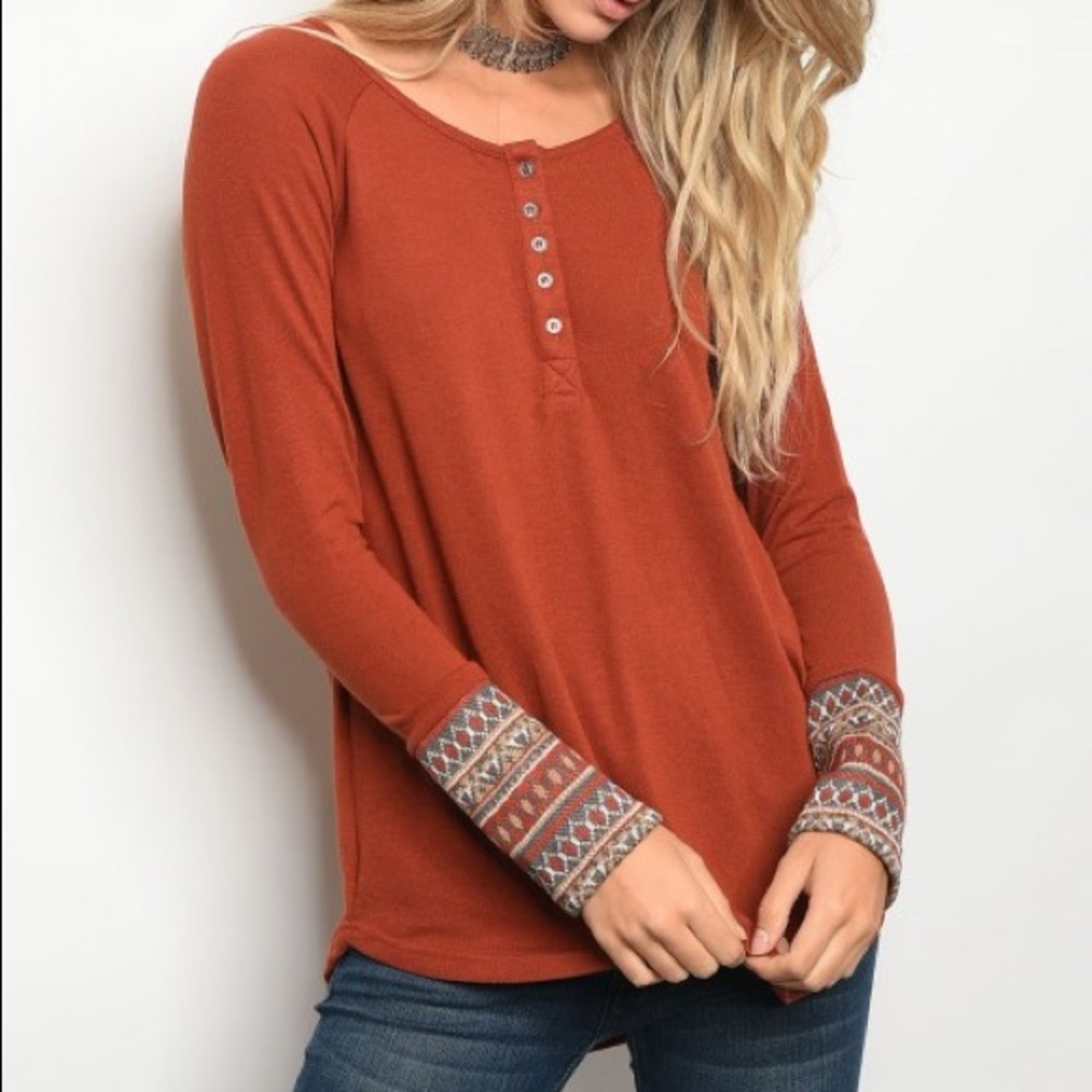 Desert Brown Tribal Sleeve Long Top
