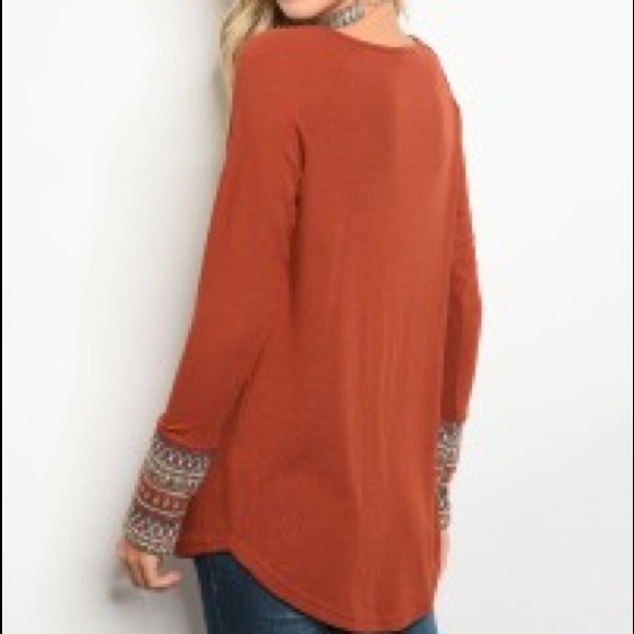 Desert Brown Tribal Sleeve Long Top - Picture 2 of 2