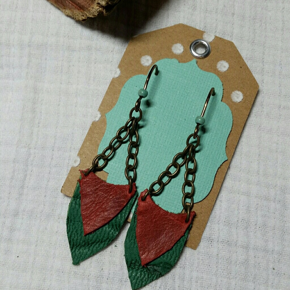 Handmade Leather & Chain Earrings