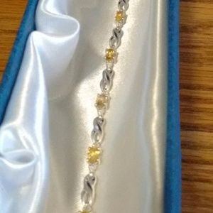 Plat.over 925 Sterl.Silv. Braziln.Citrine Bracelet