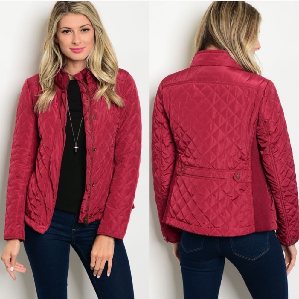 Burgundy Quilted Jacket 🍃 🍁