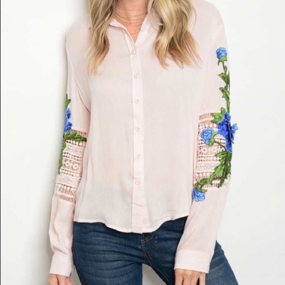 Emma Button Down Embroidered Blouse