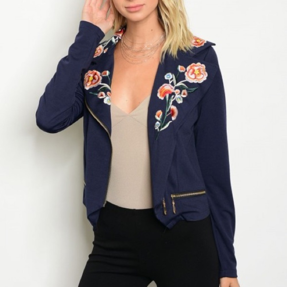 Floral Embroidered Moto Jacket