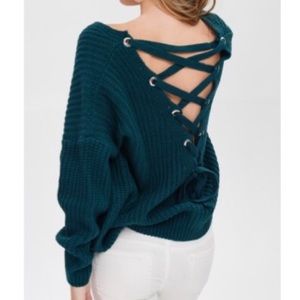 Turquoise Lace Up Sweater