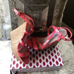 Orange/pink wedge sandals