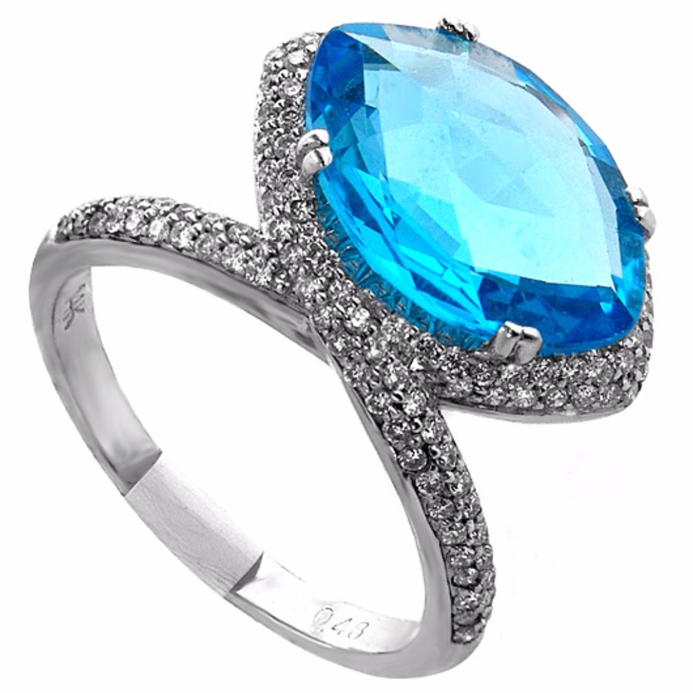 Blue Topaz  Diamond Ring 18k white gold