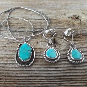 turquoise and silver earring and pendant set
