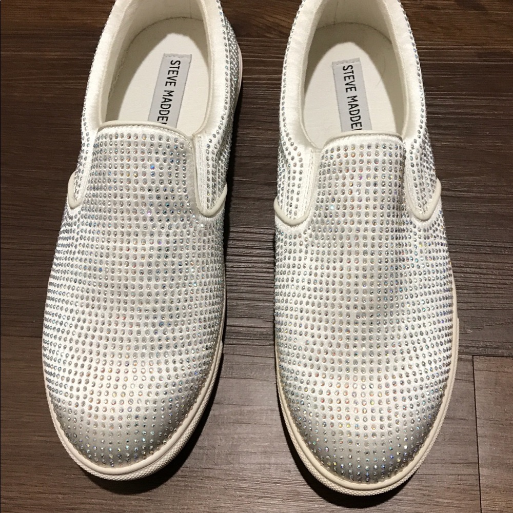 Steve Madden Slip Ons with crystals.
