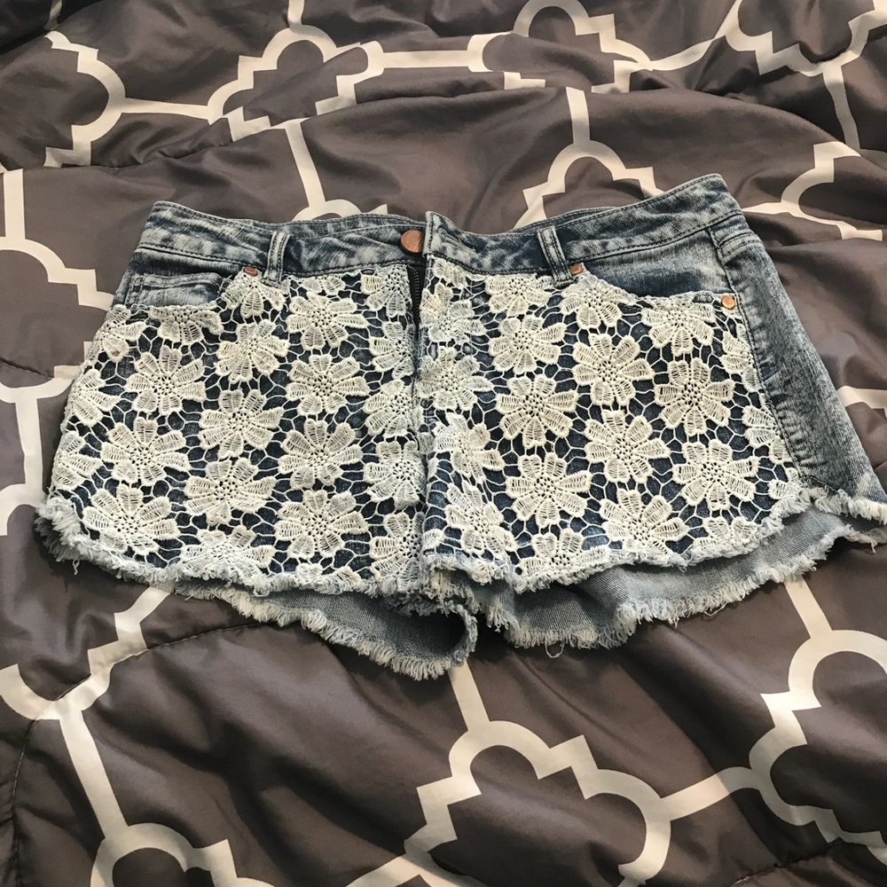 Acid washed jean shorts