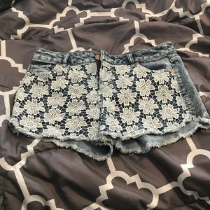 Acid washed jean shorts