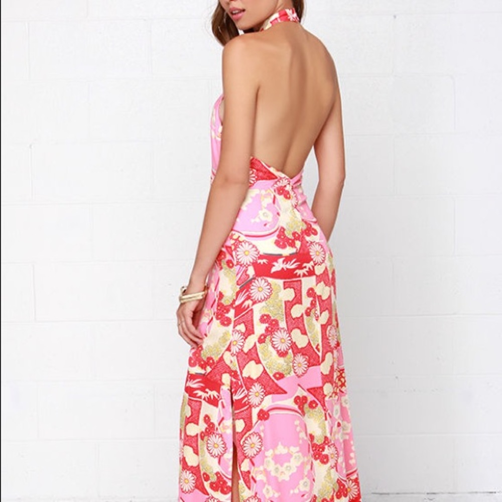 MinkPink - Coral Red Floral Print Maxi Dress