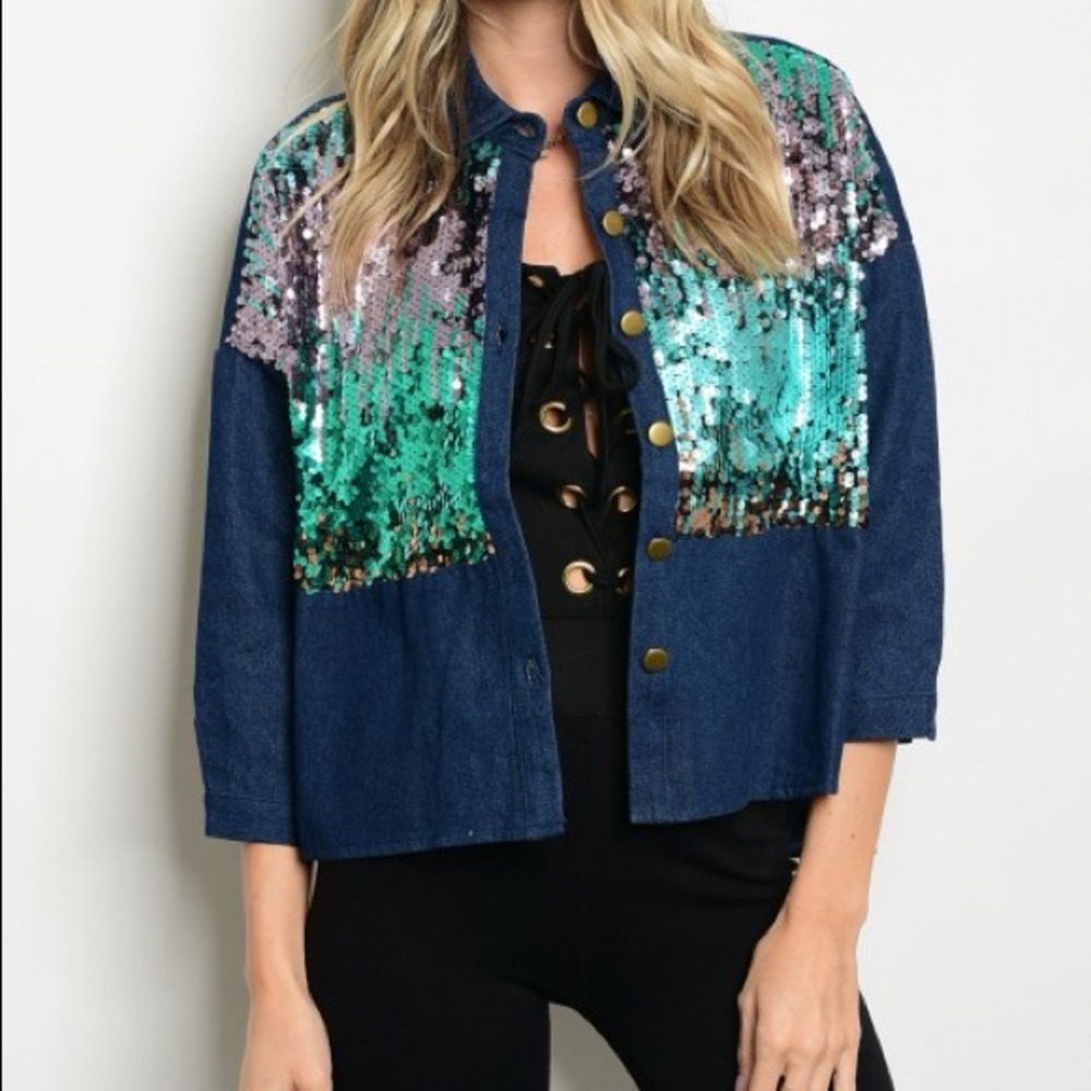 Mermaid Sequins Sparkly Denim Jacket