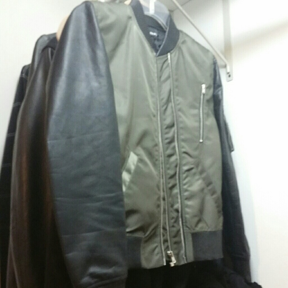 SOLD- The Kooples Faux Leather Olive Bomber Jacket
