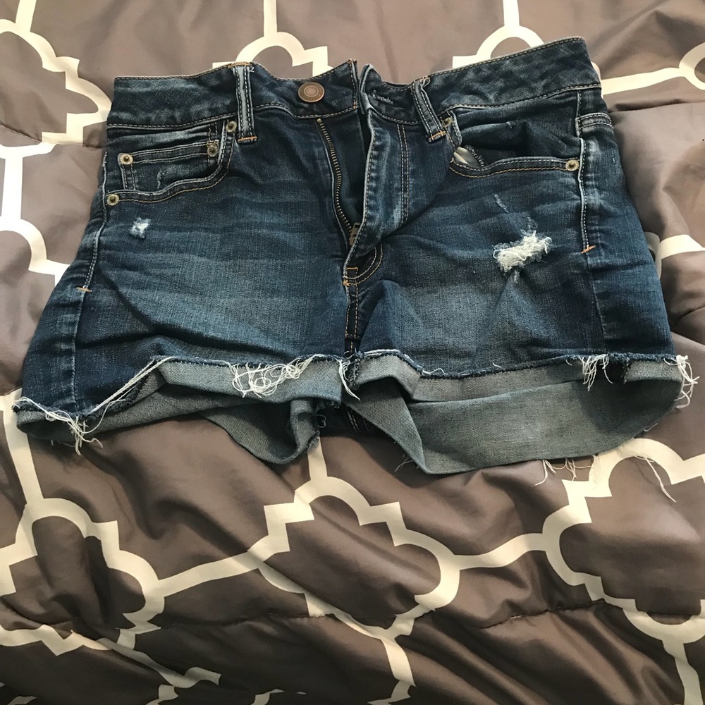 Distressed jean shorts