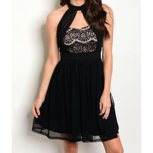 Samantha Lace Halter Black Dress
