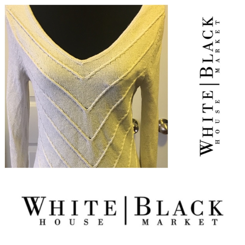 EUC WHBM Sweater Ivory Double V-neck W/Gold Stich