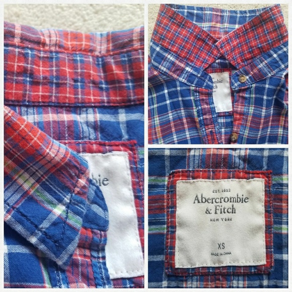 A&F Plaid Collared Button Down Top - Picture 3 of 5