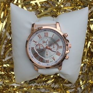 White w/ Rose Gold Hand Watch - Geneva
