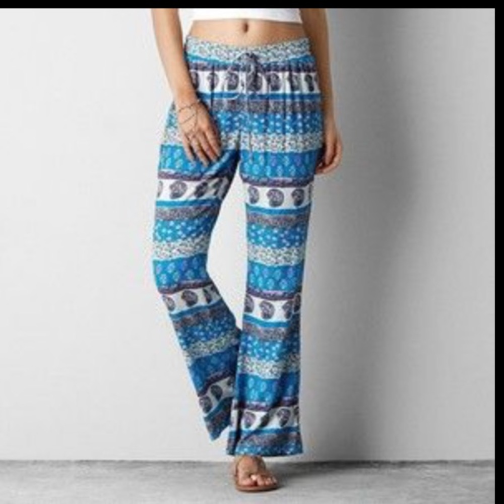 American Eagle Printed Drawstring Flared Pants