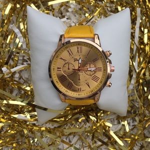 Butterscotch Yellow w/ Rose Gold Hand Watch-Geneva