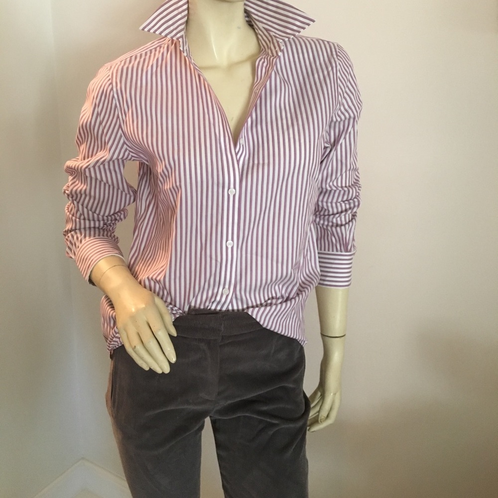 jones ny Purple & white striped classic cotton button down - Picture 1 of 7