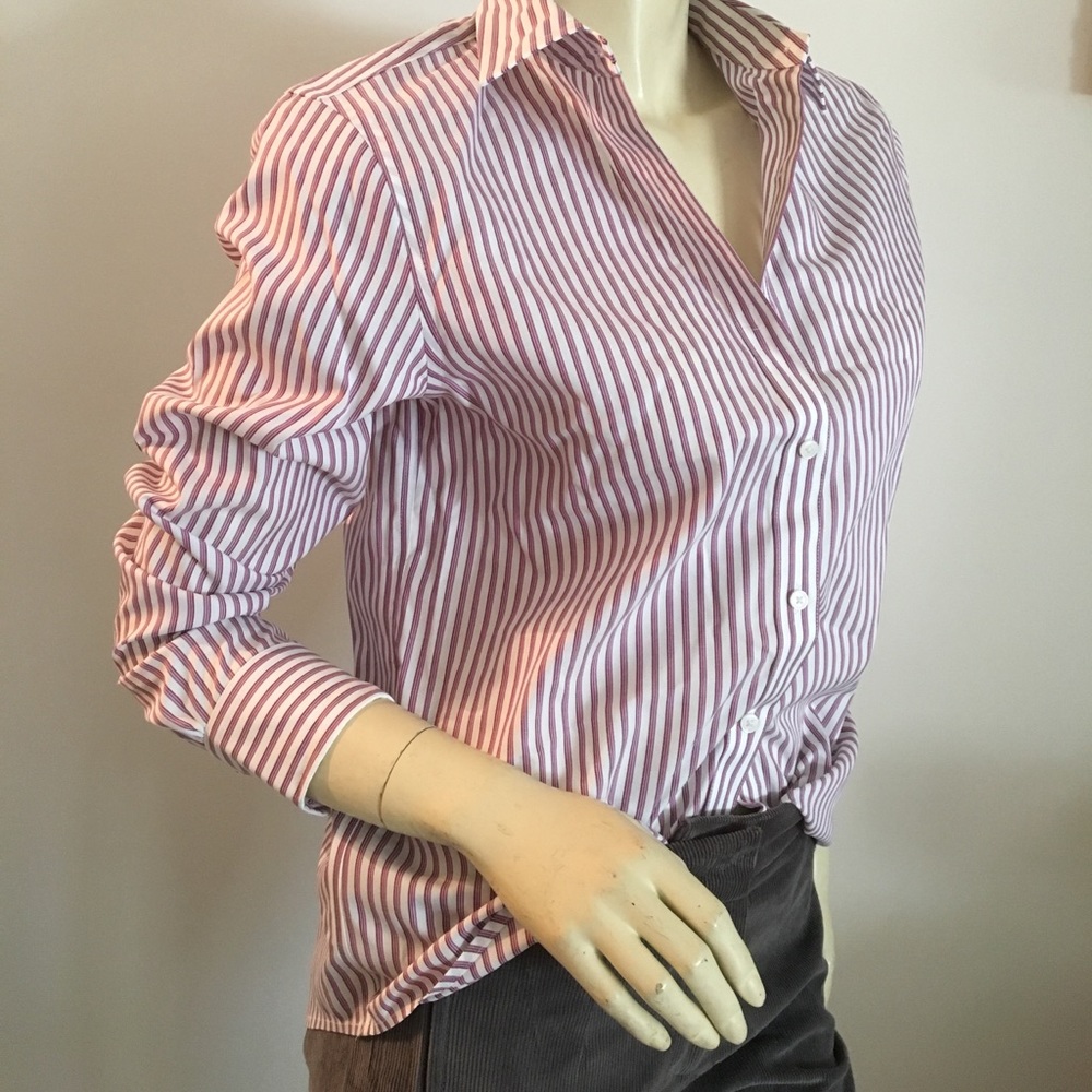 jones ny Purple & white striped classic cotton button down - Picture 4 of 7