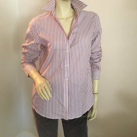 jones ny Purple & white striped classic cotton button down - Picture 2 of 7