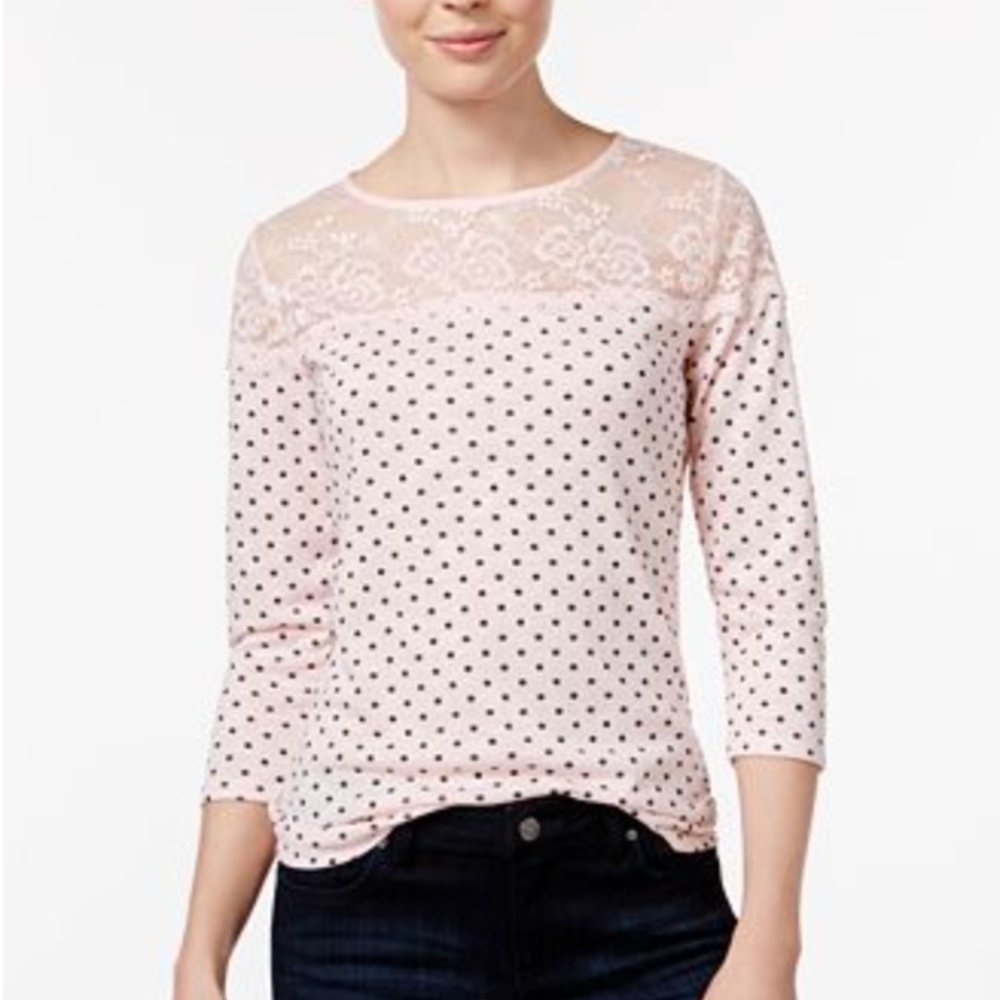 Maison Jules pink polka dot top EUC!!