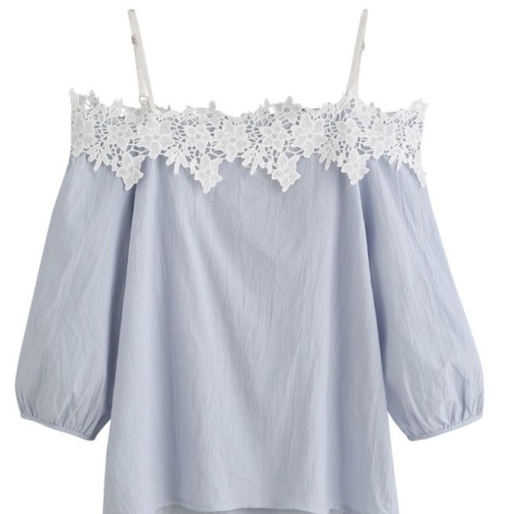 NEW sexy Off shoulder lace blue crop top - Picture 2 of 3