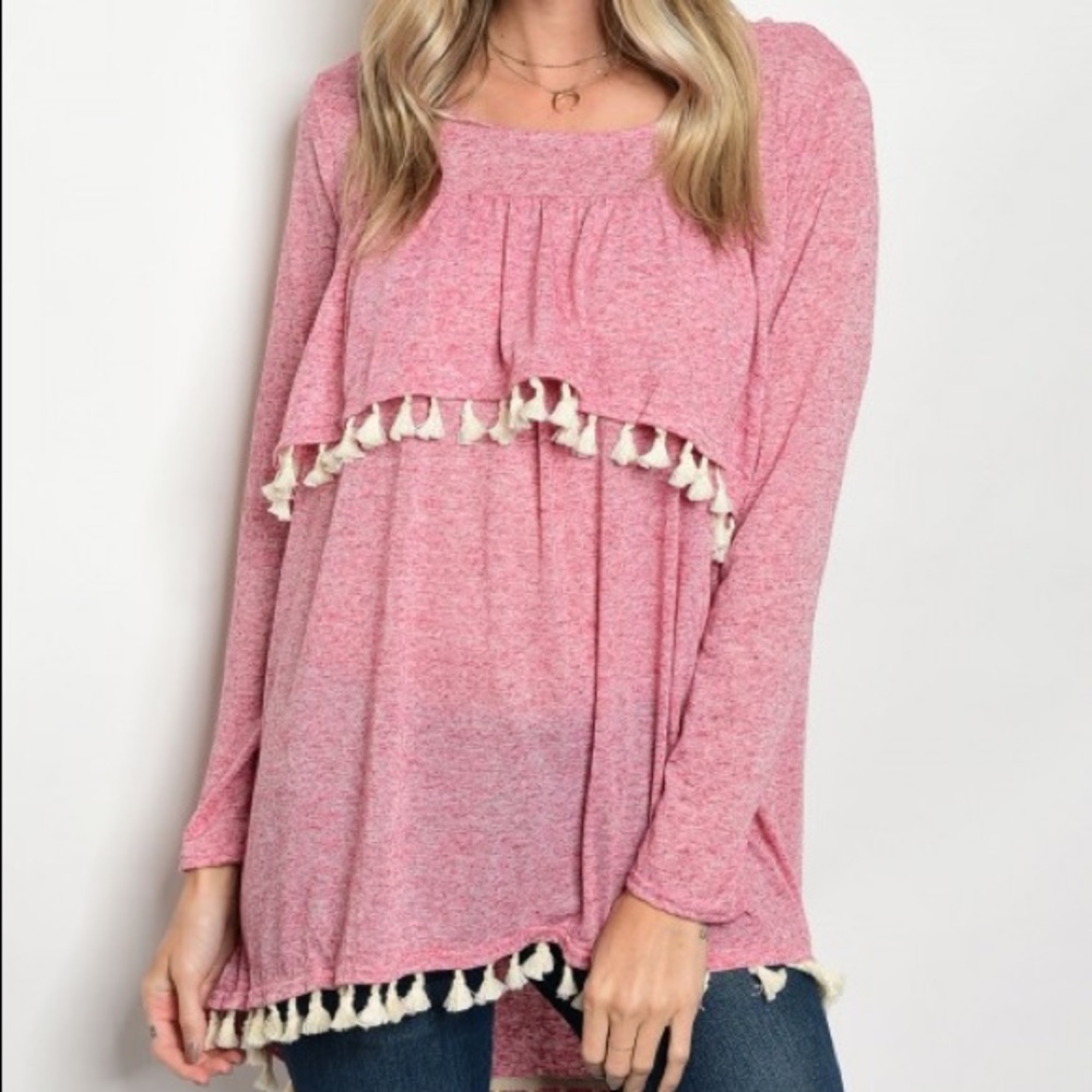 Lone Star Southern Pink Tassel Flowy Top