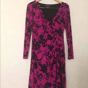 Fuchsia and black faux wrap dress