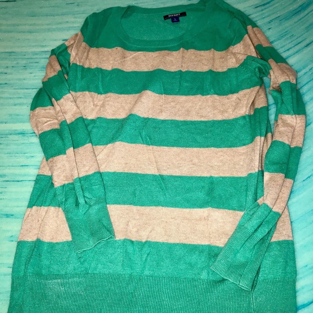 OLD NAVY STRIPED GREEN & TAN LONG SLEEVED SWEATER