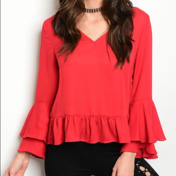 Buenos Aires Red Bell Sleeve Blouse - Picture 1 of 4