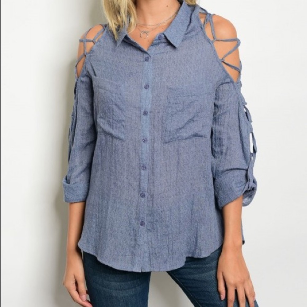 Dixie Chambray Cold Arm Blouse