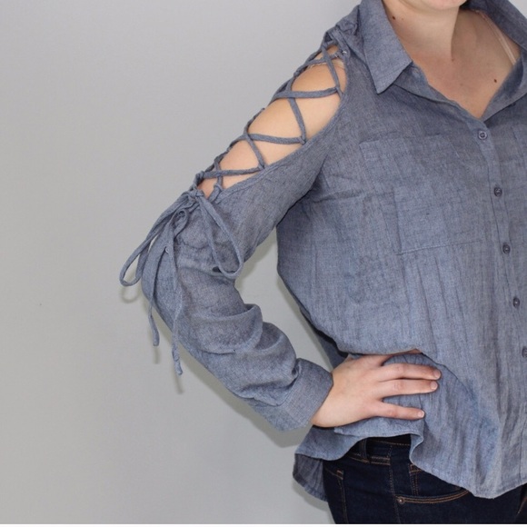 Dixie Chambray Cold Arm Blouse - Picture 2 of 4
